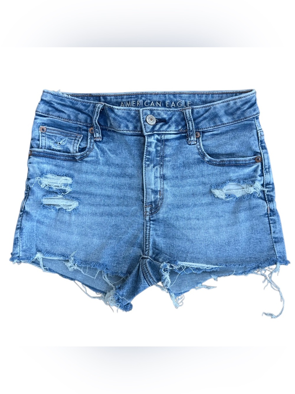 American Eagle Next Level Stretch High Rise Distressed Denim Shorts Size 0
